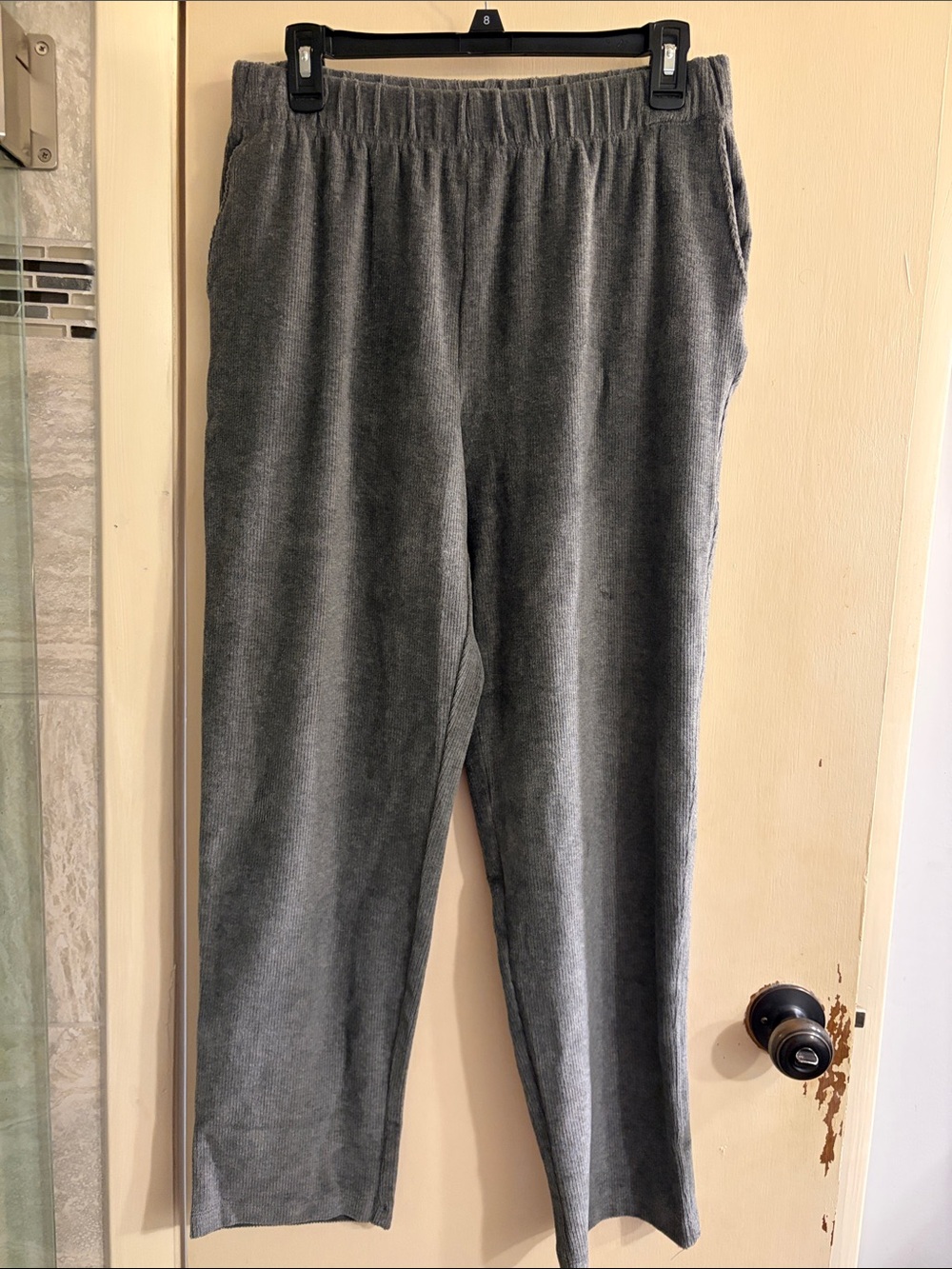 Lands' End Gray Corduroy Women's Elastic-Waist Pants Petite Length